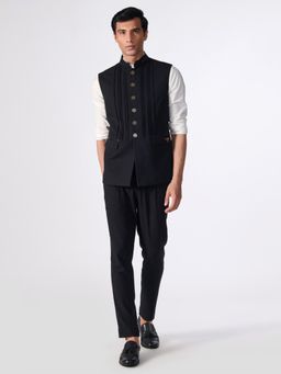 S&N by Shantnu Nikhil - Men Black Polyester Blend Solid Waistcoat