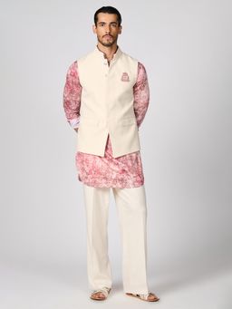 S&N by Shantnu Nikhil - Men Off White Cotton Solid Waistcoat