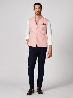 S&N by Shantnu Nikhil - Men Pink Cotton Solid Waistcoat