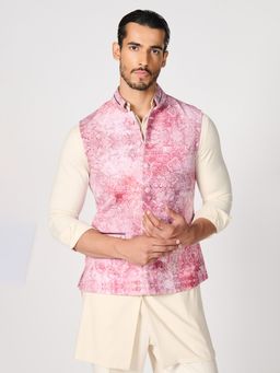 S&N by Shantnu Nikhil - Men Pink Crepe Printed Waistcoat