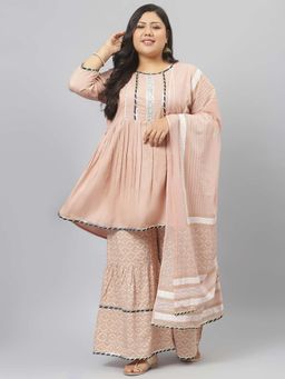 Stylum - Womens Printed Rayon Pleated Kurta Sharara Dupatta Set (set Of 3)