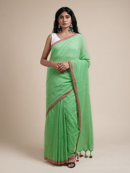 Teejh - Kaira Light Green Mulmul Saree with Unstitched Blouse