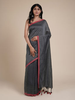 Teejh - Kaira Deep Grey Mulmul Saree with Unstitched Blouse