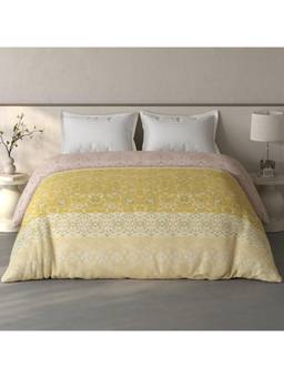 SPACES - Fiora Light Yellow Ornate 100% Cotton Double Quilt Blanket