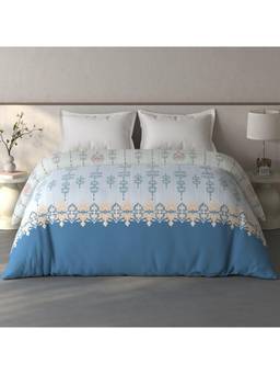 SPACES - Fiora Light Blue Ornate 100% Cotton Double Quilt Blanket
