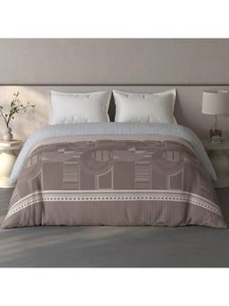 SPACES - Fiora Light Taupe Geometric 100% Cotton Double Quilt Blanket