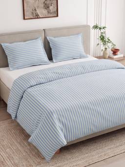 Haus & Kinder - 100% Cotton 186 Tc Double Duvet Cover with Pillow Covers Serian Stripe- Blue Breeze