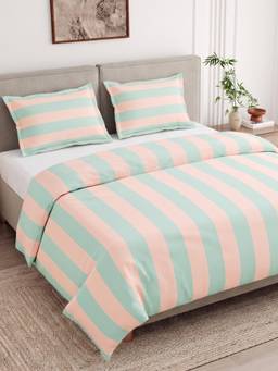 Haus & Kinder - 100% Combed Cotton 186 Tc Double Duvet Cover with Pillow Covers Nagomi Stripe- Multi