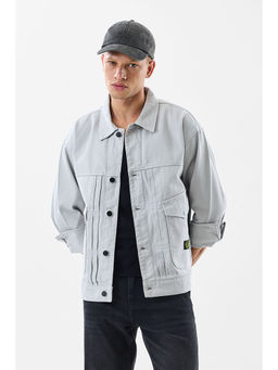 Snitch - Light Grey Solid Full Sleeves Relaxed Casual Shacket