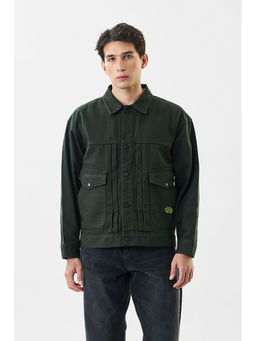 Snitch - Dark Green Solid Full Sleeves Relaxed Casual Shacket