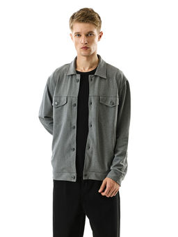 Snitch - Grey Solid Full Sleeves Relaxed Casual Shacket