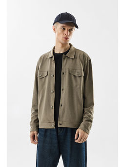 Snitch - Olive Solid Full Sleeves Relaxed Casual Shacket