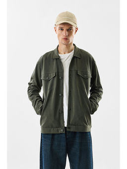 Snitch - Green Solid Full Sleeves Relaxed Casual Shacket