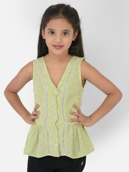 CRIMSOUNE CLUB - Girls Olive Printed V-Neck Empire Top
