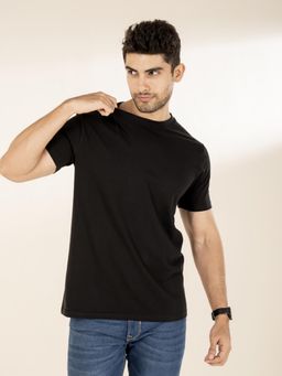 The Bleu Label - Mens Black Casual Slim Fit Round Neck Half Sleeve T-Shirt