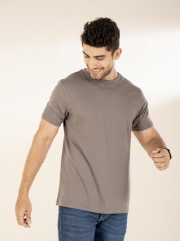 The Bleu Label - Mens Grey Casual Slim Fit Round Neck Half Sleeve T-Shirt
