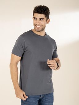 The Bleu Label - Mens Charcoal Casual Slim Fit Round Neck Half Sleeve T-Shirt