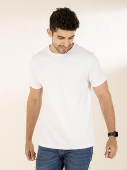 The Bleu Label - Mens White Casual Slim Fit Round Neck Half Sleeve T-Shirt