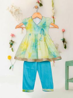 SAKA DESIGNS - Tie Dye Blue & Sea Green Anarkali Kurta with Pant (Set of 2)
