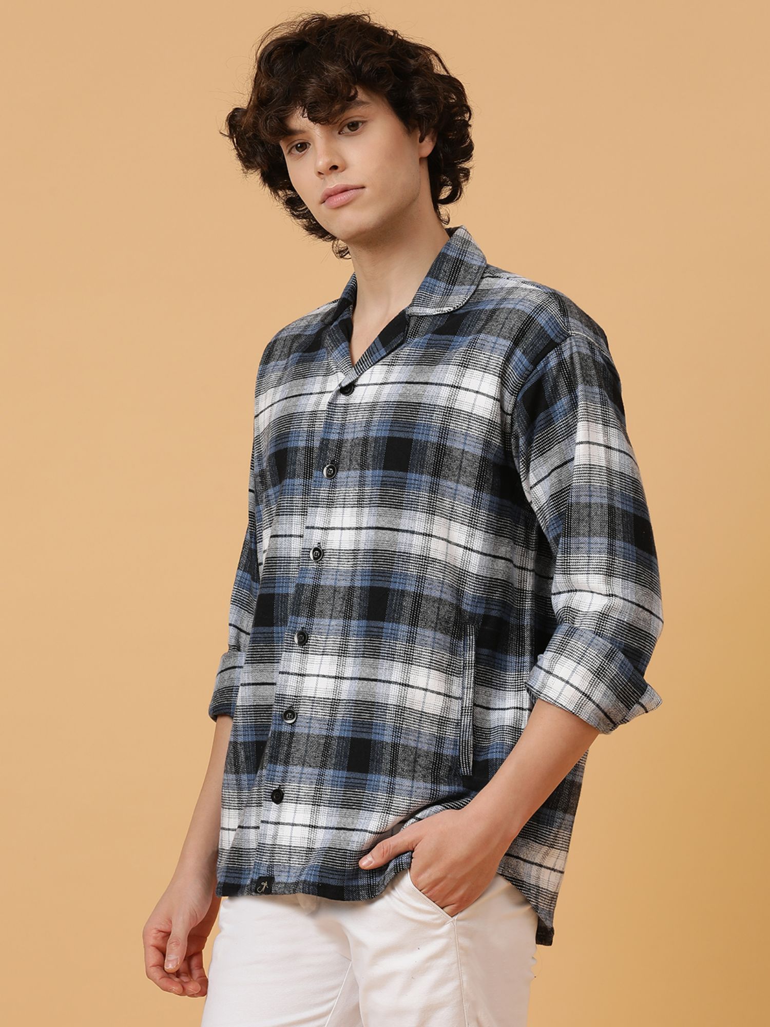 Buy JAVINISHKA Vegan Blue, Black & White Checks Heavy Flannel