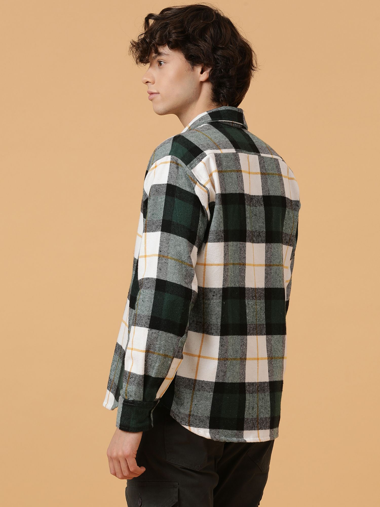 Buy JAVINISHKA Vegan Bottle Green & White Checks Heavy Flannel