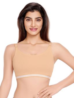 Juliet - Womens Beige Padded High Impact Breathable Cotton Fabric Sports Bra