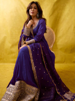 Gopi Vaid - Chitrangada Purple Anarkali Kurta with Churidar and Dupatta Set
