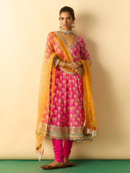 Gopi Vaid - Anika Ag Pink Kurta with Pants and Dupatta Set