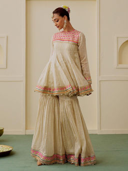 Gopi Vaid - Malak Ag Beige Kurta with Sharara and Dupatta Set