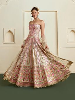 Gopi Vaid - Ameesha Beige Lehenga with Blouse and Dupatta Set