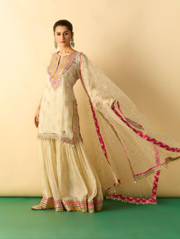 Gopi Vaid - Juie Beige Kurta with Sharara and Dupatta Set