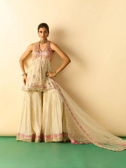 Gopi Vaid - Myza Beige Kurta with Sharara and Dupatta Set