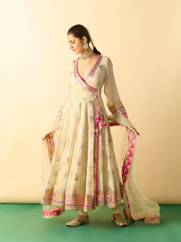 Gopi Vaid - Zoyaara Beige Anarkali Kurta with Churidar and Dupatta Set