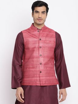 Fabindia - Magenta Silk Woven Nehru Jacket