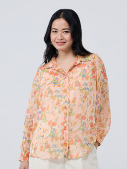 Twenty Dresses by Nykaa Fashion - Peach Full Sleeves Gathered Back Shirt