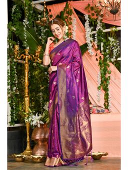 Beatitude - Purple Soft Silk Weaving Saree with Unstitched Blouse