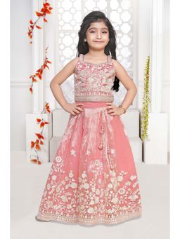 Lagorii - Girls Pink Tissue Choli with Lehenga