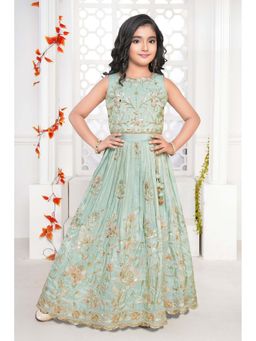 Lagorii - Girls Green Crepe Choli with Lehenga