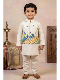 Lagorii - Boys Ivory Linen Blend Kurta with Pyjama and Nehru Jacket