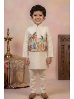 Lagorii - Boys Ivory Linen Blend Kurta with Pyjama and Nehru Jacket
