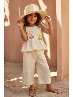 Lagorii - Girls Cream Cotton Blend Top with Pant