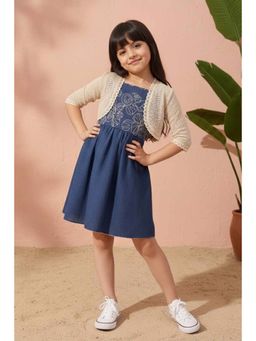 Lagorii - Girls Blue Linen Dress with Shrug