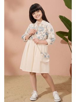Lagorii - Girls Beige Linen Dress with Sling Bag