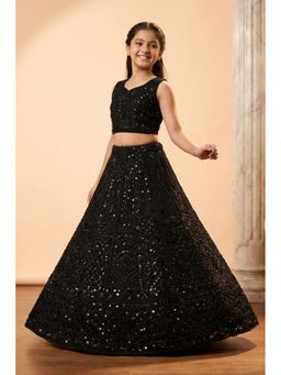 Lagorii - Girls Black Net Choli with Lehenga
