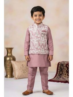 Lagorii - Boys Pink Silk Blend Kurta with Pyjama and Nehru Jacket
