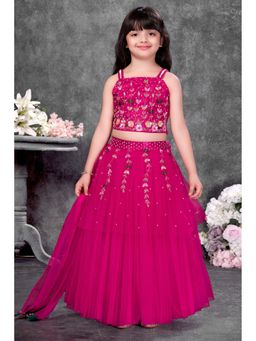 Lagorii - Girls Pink Net Choli with Lehenga and Dupatta