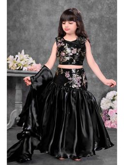 Lagorii - Girls Black Satin Choli with Lehenga and Dupatta