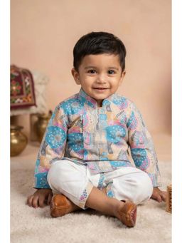 Lagorii - Boys Blue Cotton Kurta with Dhoti