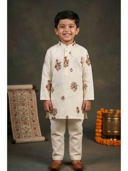 Lagorii - Boys Cream Cotton Kurta with Pyjama