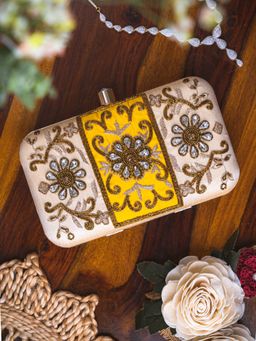 NR by Nidhi Rathi - Women Peach and Yellow Embellished Clutch